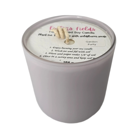 Delicate soy candle in pale purple jar, scented with gentle florals and a hint of sparkle