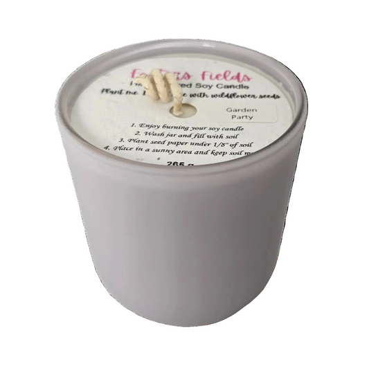 Delicate soy candle in pale purple jar, scented with gentle florals and a hint of sparkle