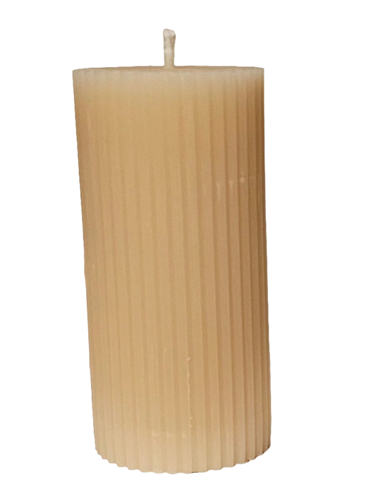 natural soy wax pillar, unscented, natural color, charm accents vary, Fosters Fields Pillar Candle