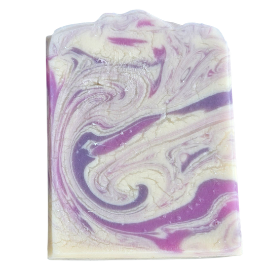 Marbled purple and white soap bar on a white background, Lavender bar soap, ahndmade, swirls