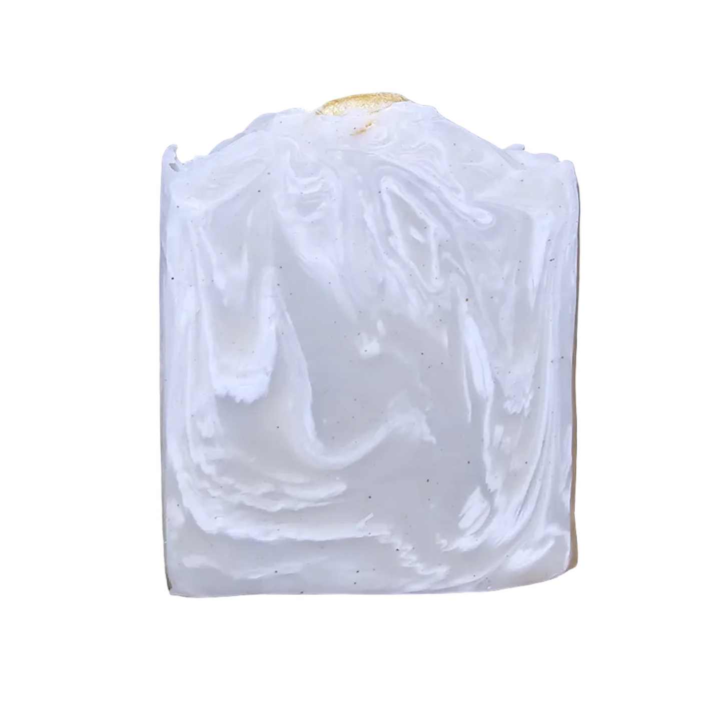 White and beige swirled soap with a textured top