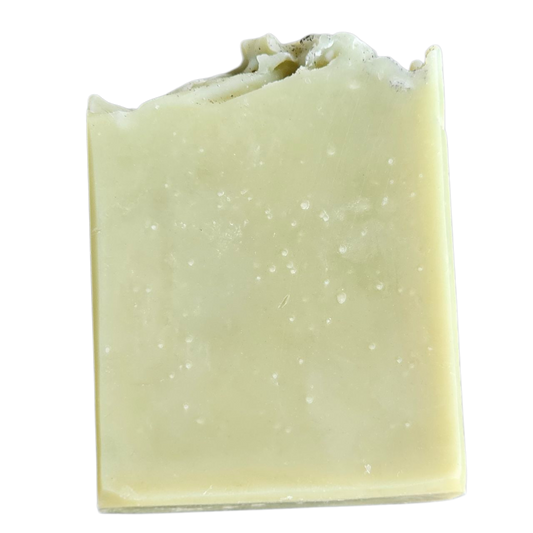 LIght green handmadesoap bar, neutral, essential oils, lemongrass and rosemary