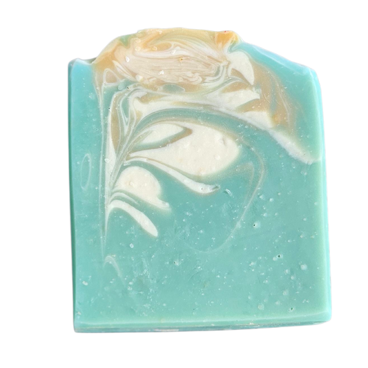 Bar of soap with a floral design on a white background