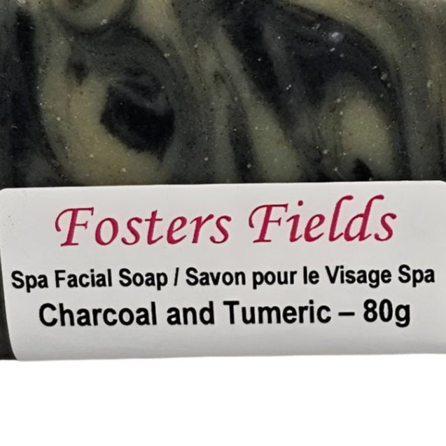 Handmade facial soap with Charcoal and Turmeric, specially formulated for mature skin. Free from colorants and infused with an essential oil blend for a deep, nourishing cleanse.