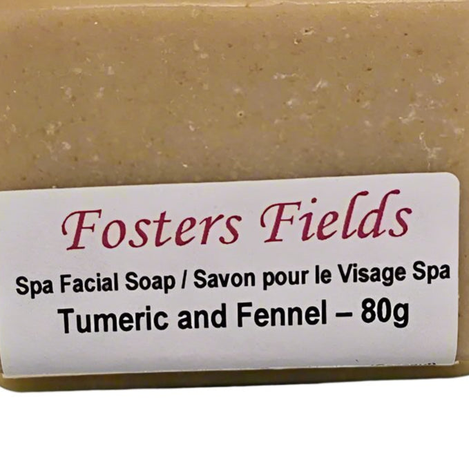 Handmade facial soap with Turmeric and Fennel, specially formulated for mature skin. Free from colorants and infused with an essential oil blend for a gentle, nourishing cleanse