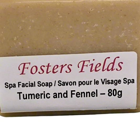 Handmade facial soap with Turmeric and Fennel, specially formulated for mature skin. Free from colorants and infused with an essential oil blend for a gentle, nourishing cleanse