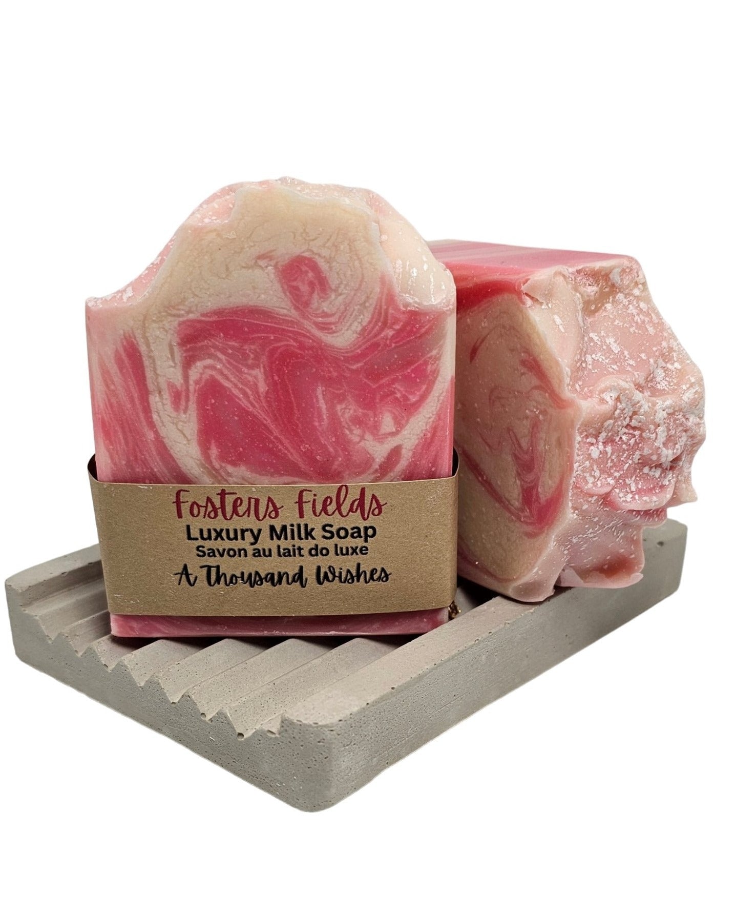Pink and WHite swirled Handmade soap scented in a feminine fragrance of peonies and jasimine
