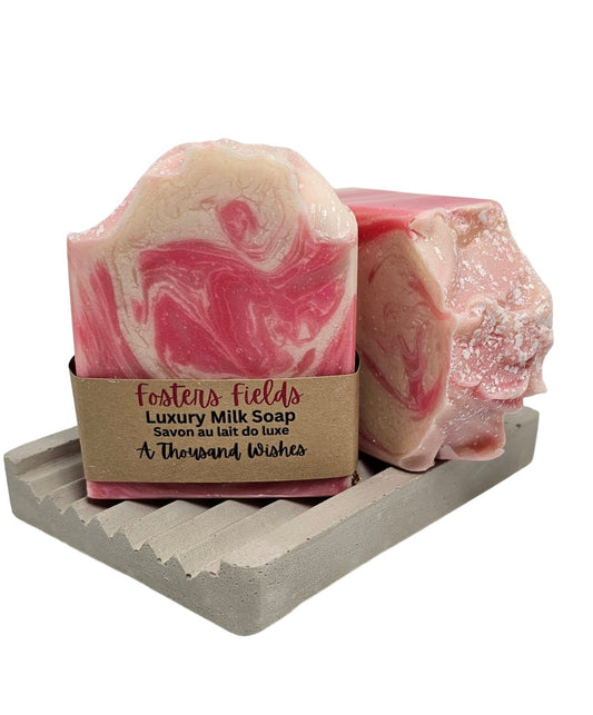 Pink and WHite swirled Handmade soap scented in a feminine fragrance of peonies and jasimine