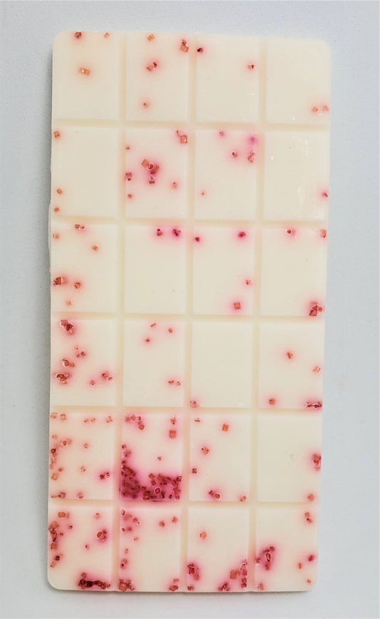 hand poured soy melt in warm vanilla, white with red sprinkles