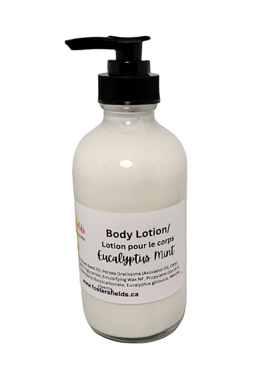 Body Lotion packaged in a pump bottle scented with essential oils of Eucalyptus Mint