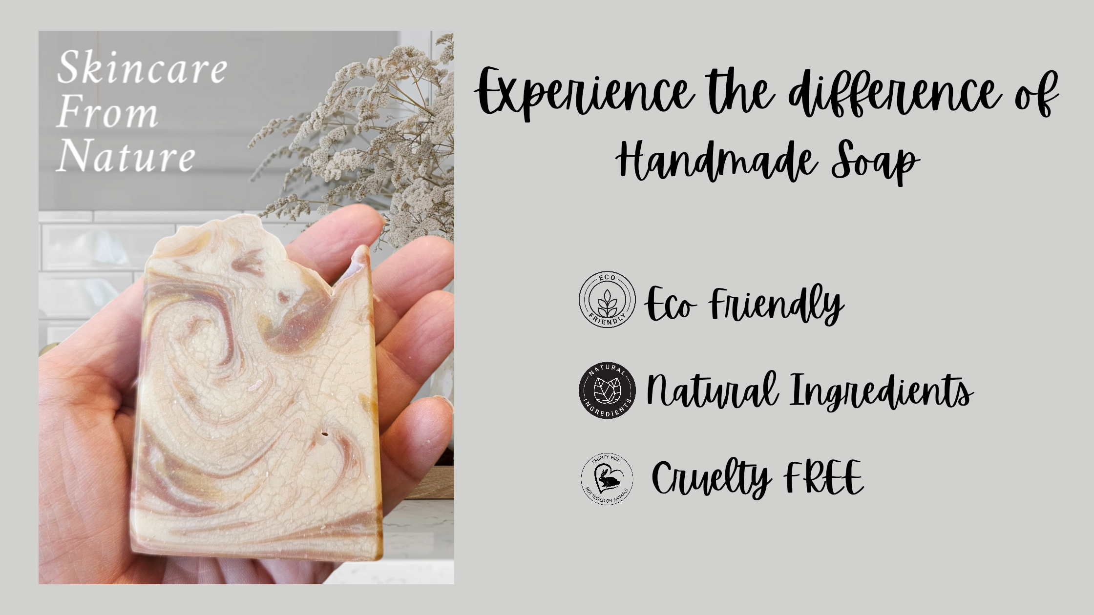 Handamde soap with natural ingredients, sensitive skin safe, scented with essential oils and skin safe fragrances.