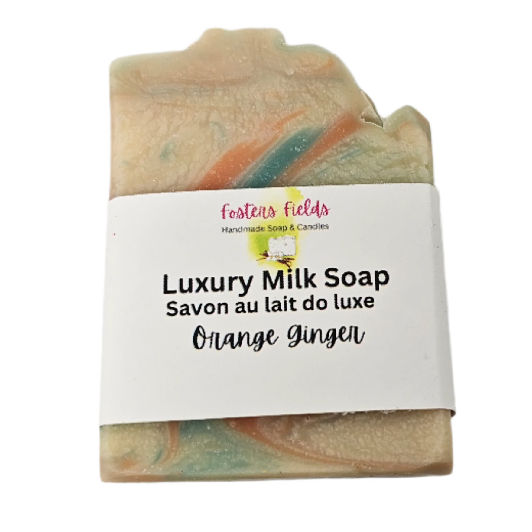 Fosters Fields handmade soap, uniquely scented with Orange and ginger. A customer favourite. Handmade in Ontario with coconut milk