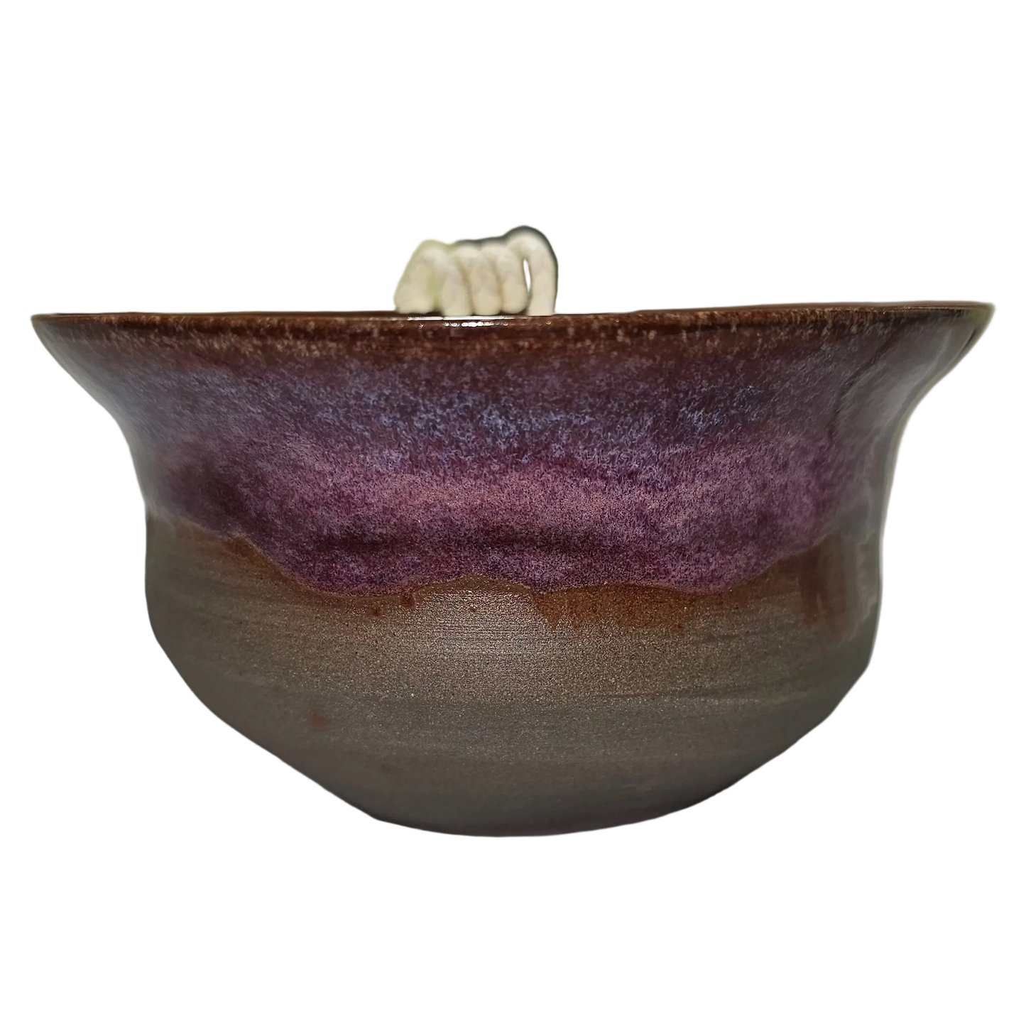 Pottery bowl in colors of pink, red and rusty brown with a natural grey bottom, Soy candle