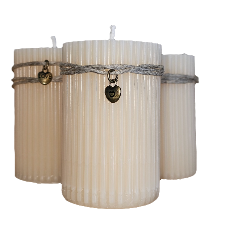 natural soy pillar, hand poured, natural color, unscented, Fosters Fields soy candles, SM PIllar-3" tall by 2.5" wide, charm accents may vary