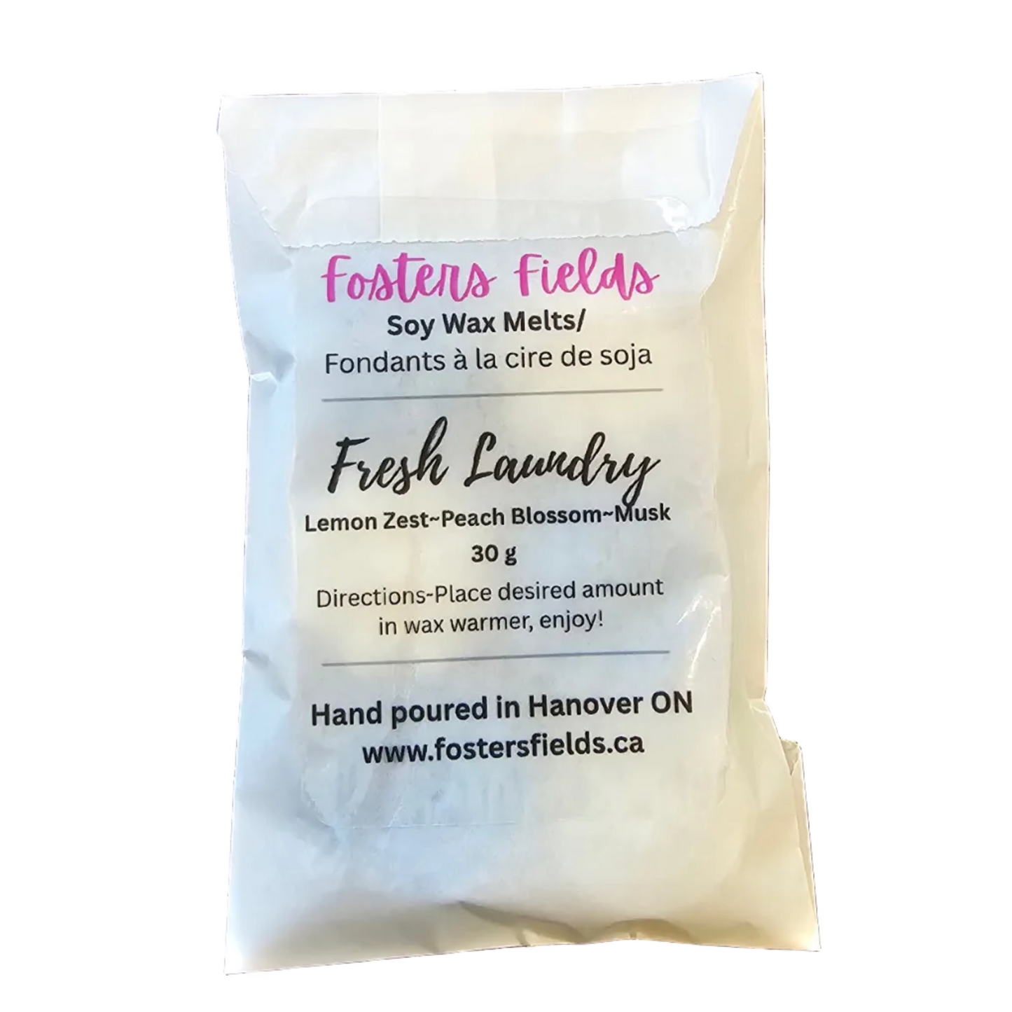 Foster's Fields soy wax melt packet in a glassine bag