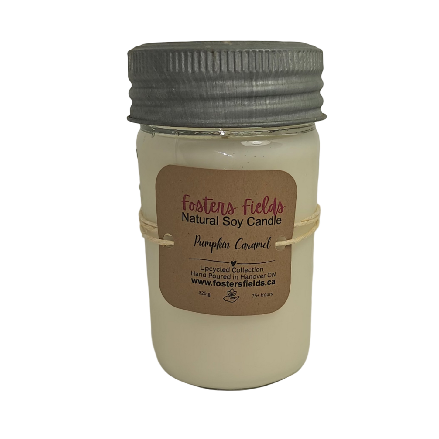 Glass jar, mason crown jar with metal and glass lid, pumpkin caramel scent, kraft brown simple label