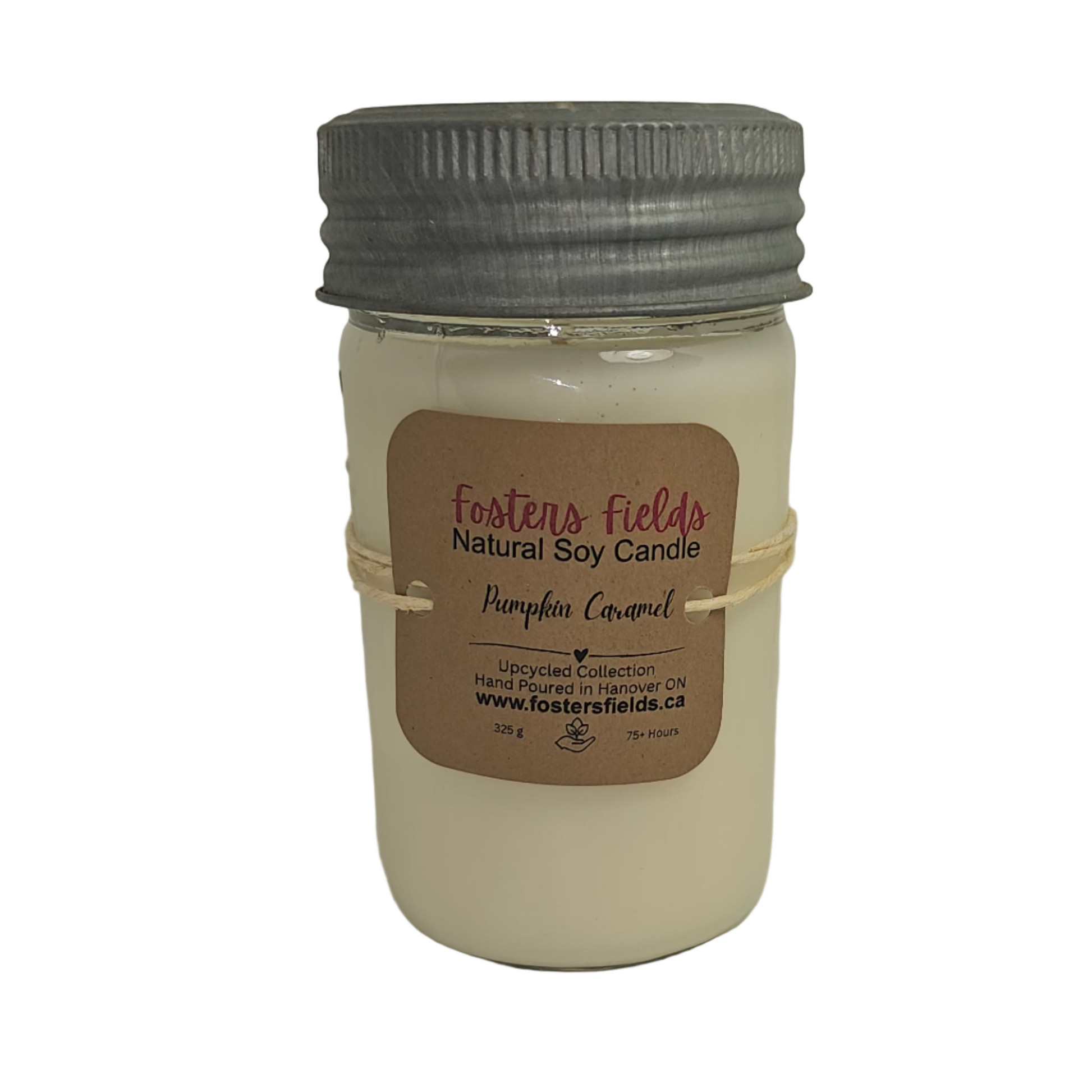 Glass jar, mason crown jar with metal and glass lid, pumpkin caramel scent, kraft brown simple label