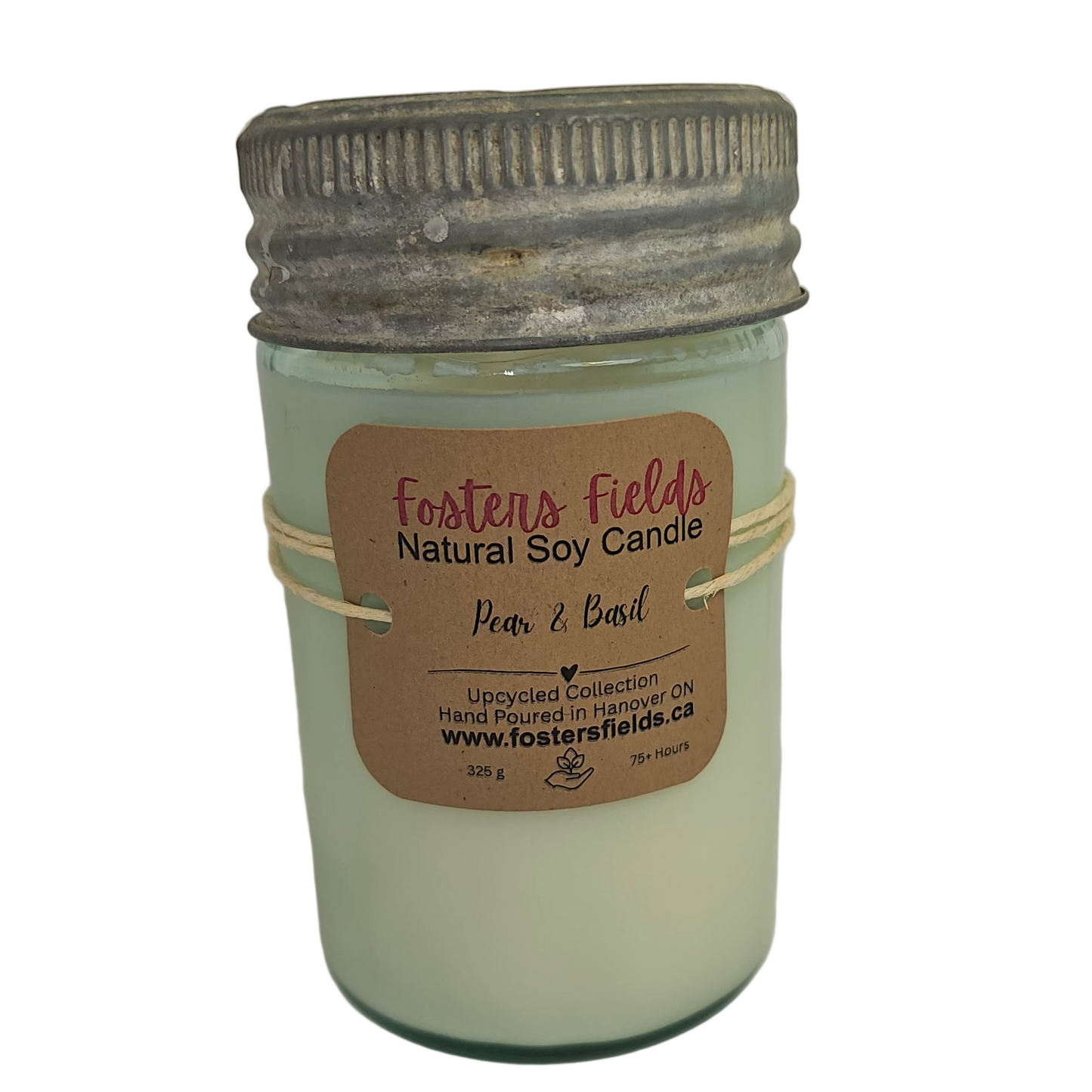 Candle in a glass jar with a metal lid on a white background