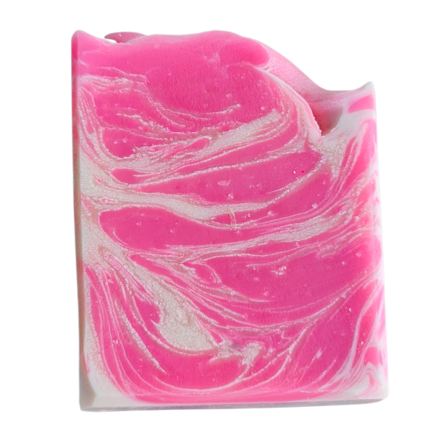 Pink and white marbled soap bar on a white background