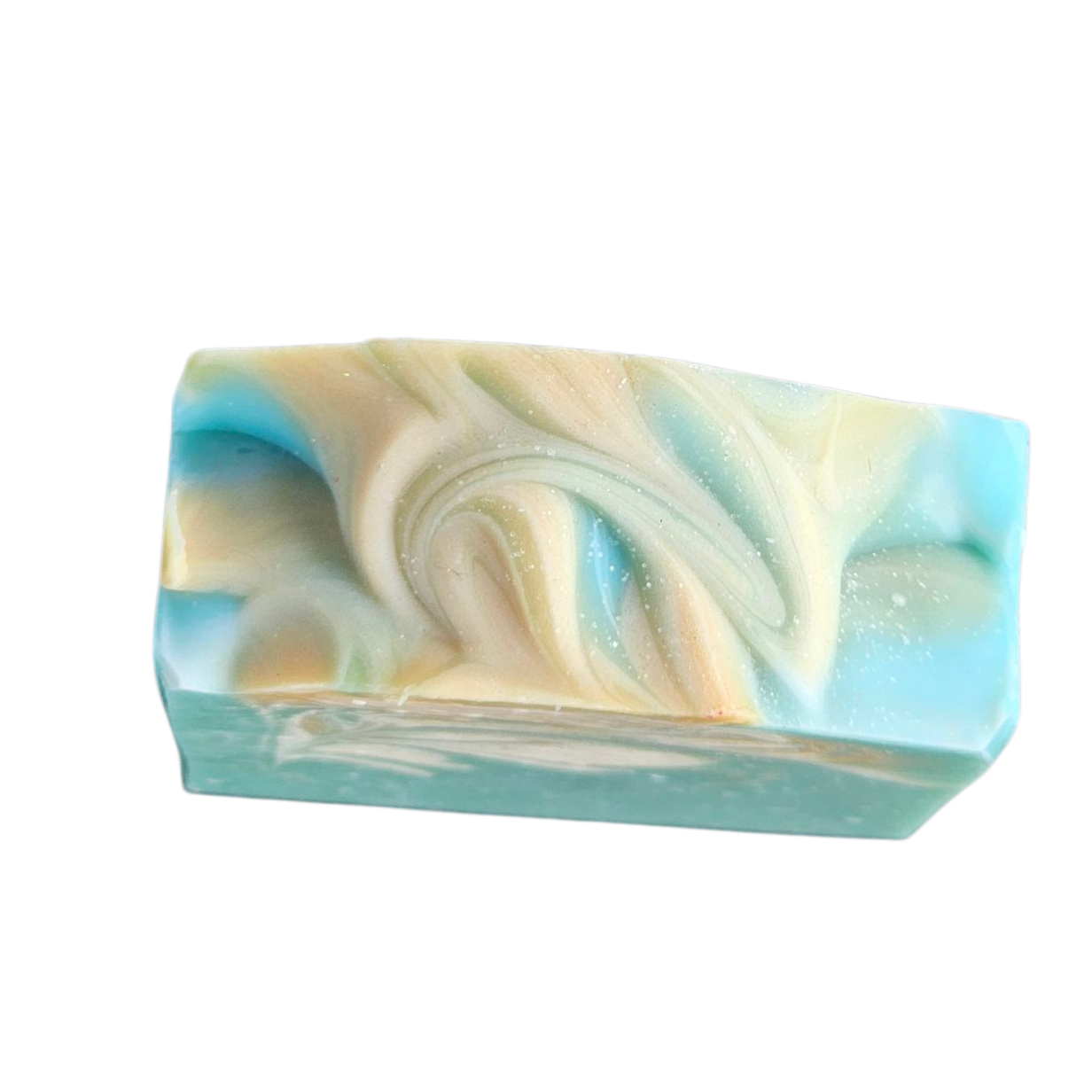Swirl-patterned bar of soap on a white background, top view bar soap