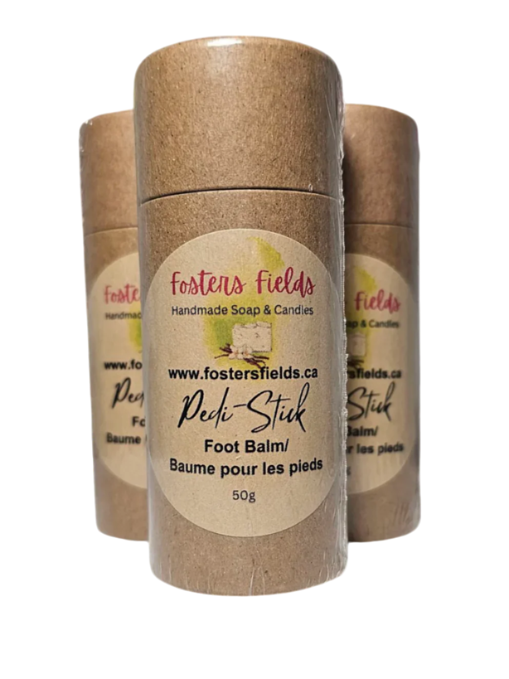 Foot balm, eco friendly push up tube, essential oils of Lavender, Rosemary and Peppermint.