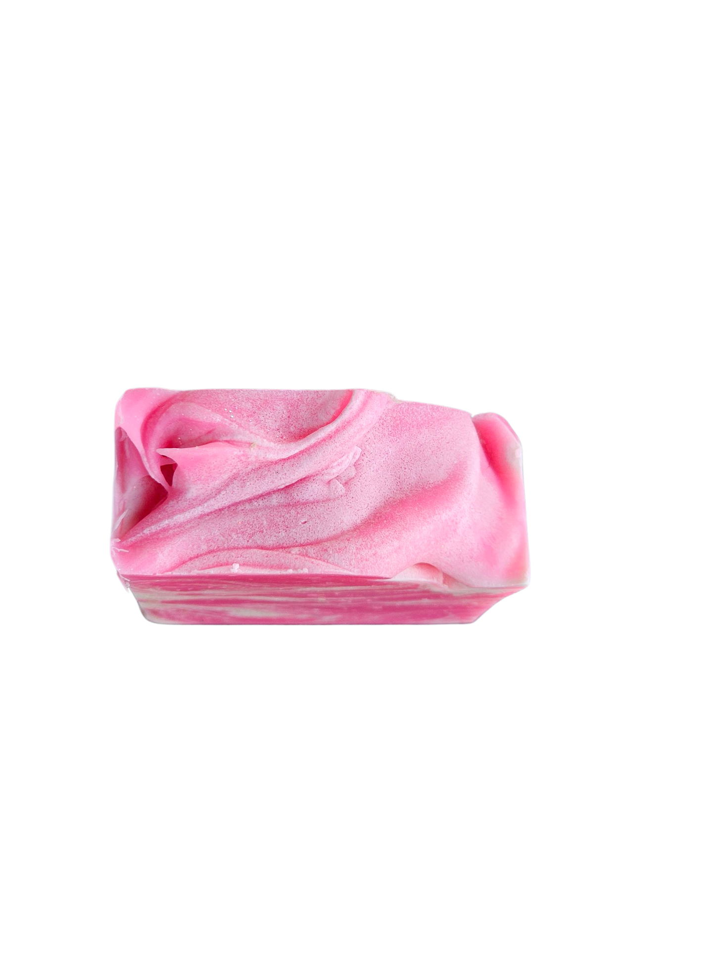 Pink soap bar on a white background, top view of soap bar