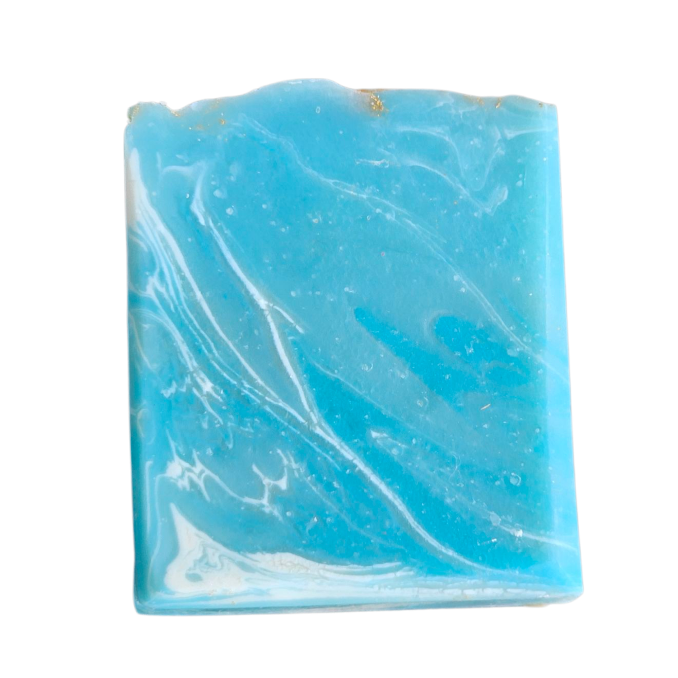 Blue marbled soap bar on a white background