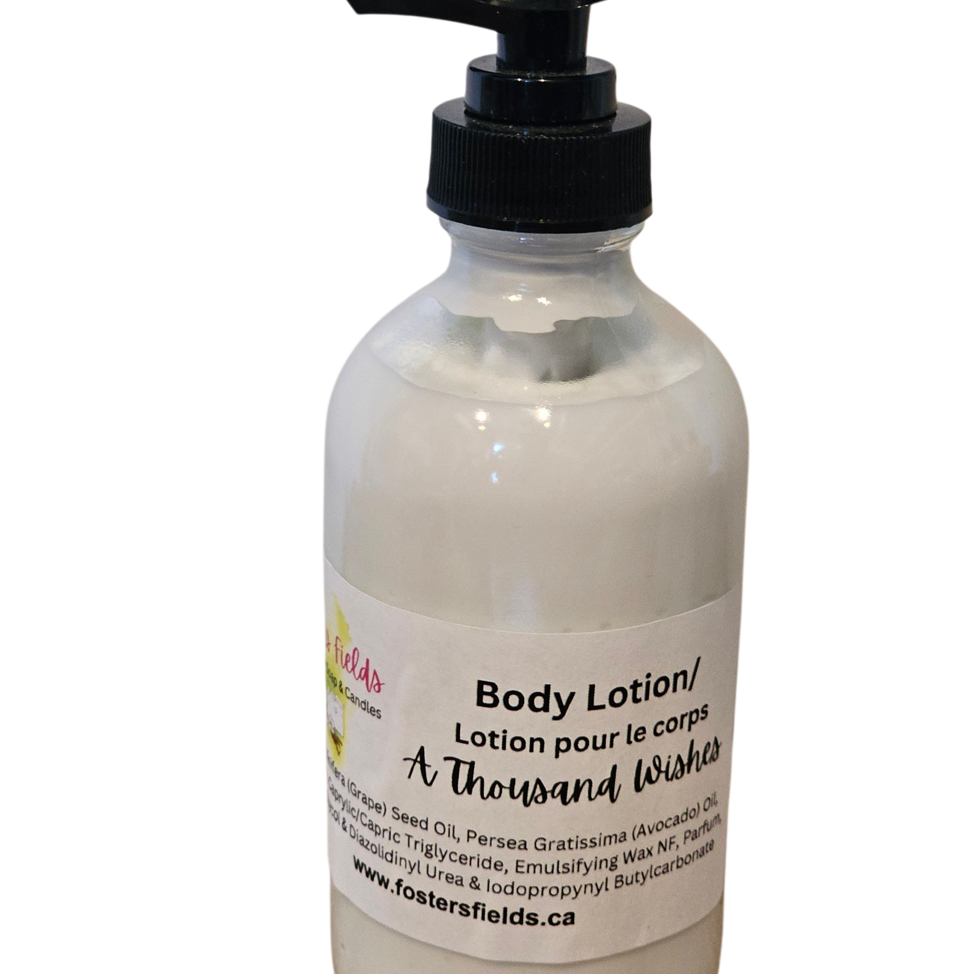Body lotion bottle with pump on a white background, A Thousand Wishes