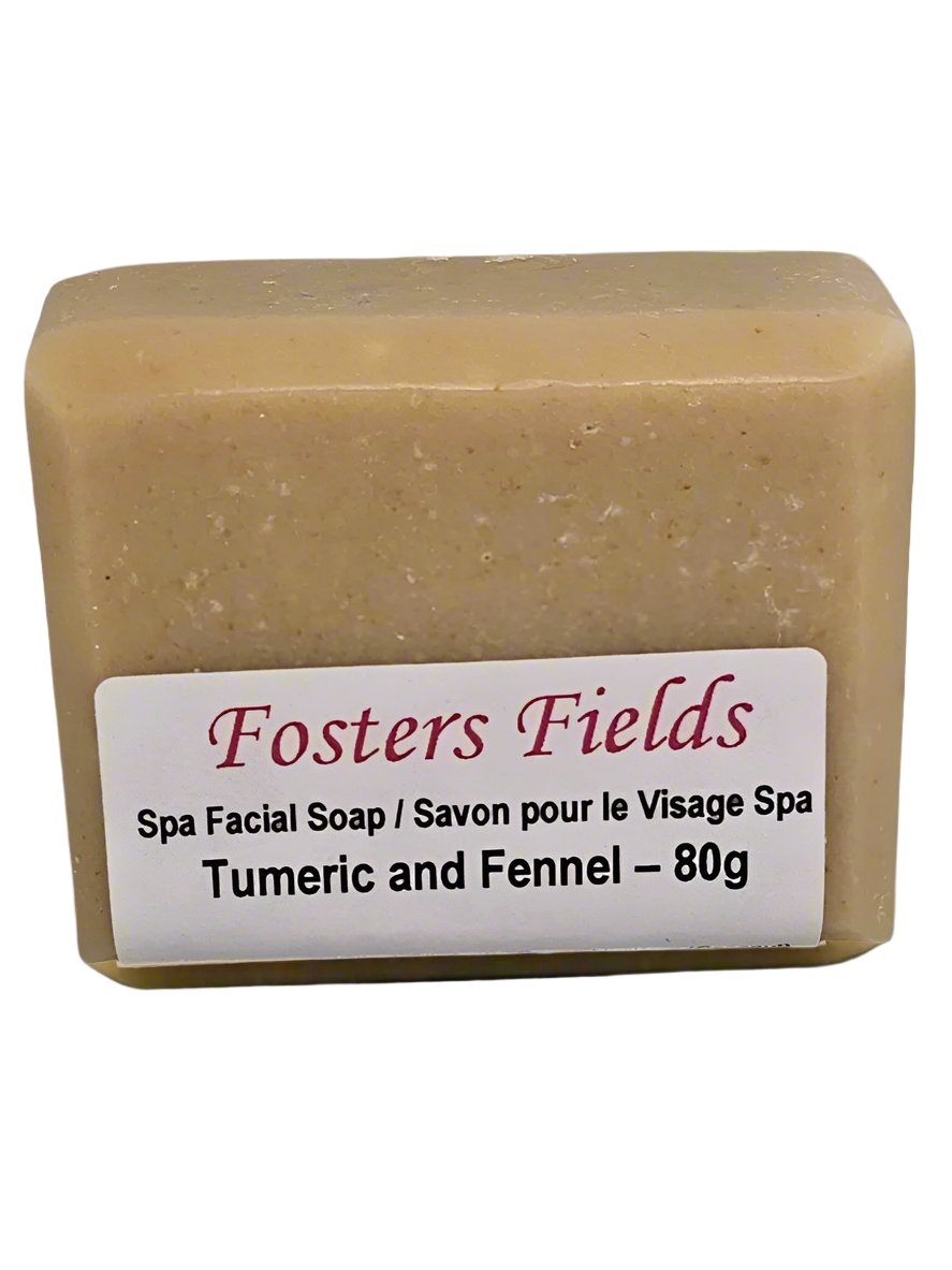 Handmade facial soap with Turmeric and Fennel, specially formulated for mature skin. Free from colorants and infused with an essential oil blend for a gentle, nourishing cleanse