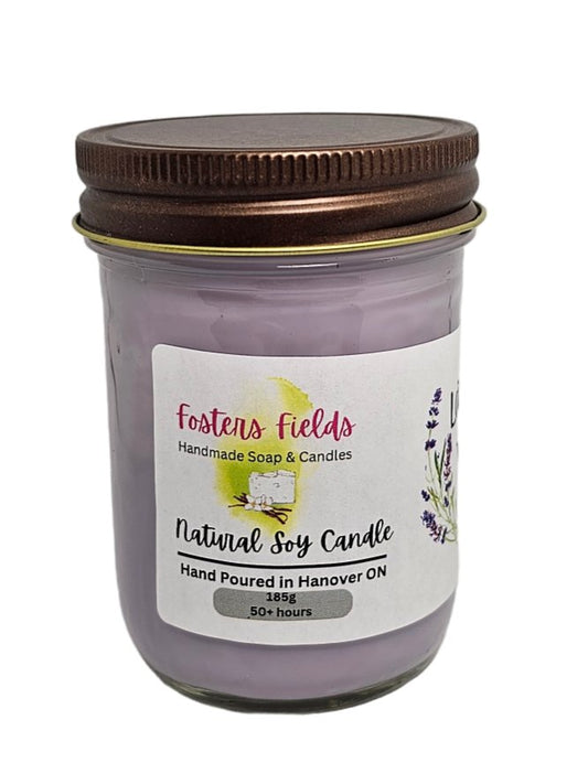 hand poured soy jar candle lavender vanilla purple